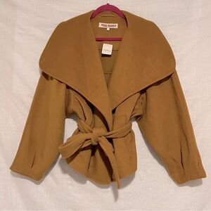 Free People Mina Jacket Terra Cotta Oversized Collar Tie Waist NWT Large